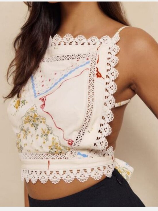 Reformation Tops - Reformation Floral Top Crochet Lace Size XL Glam Indie Boho Euro Summer Resort